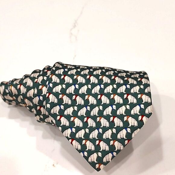 Brooks Brothers Green Silk Polar Bear Print Men's Necktie - Picture 6 of 8